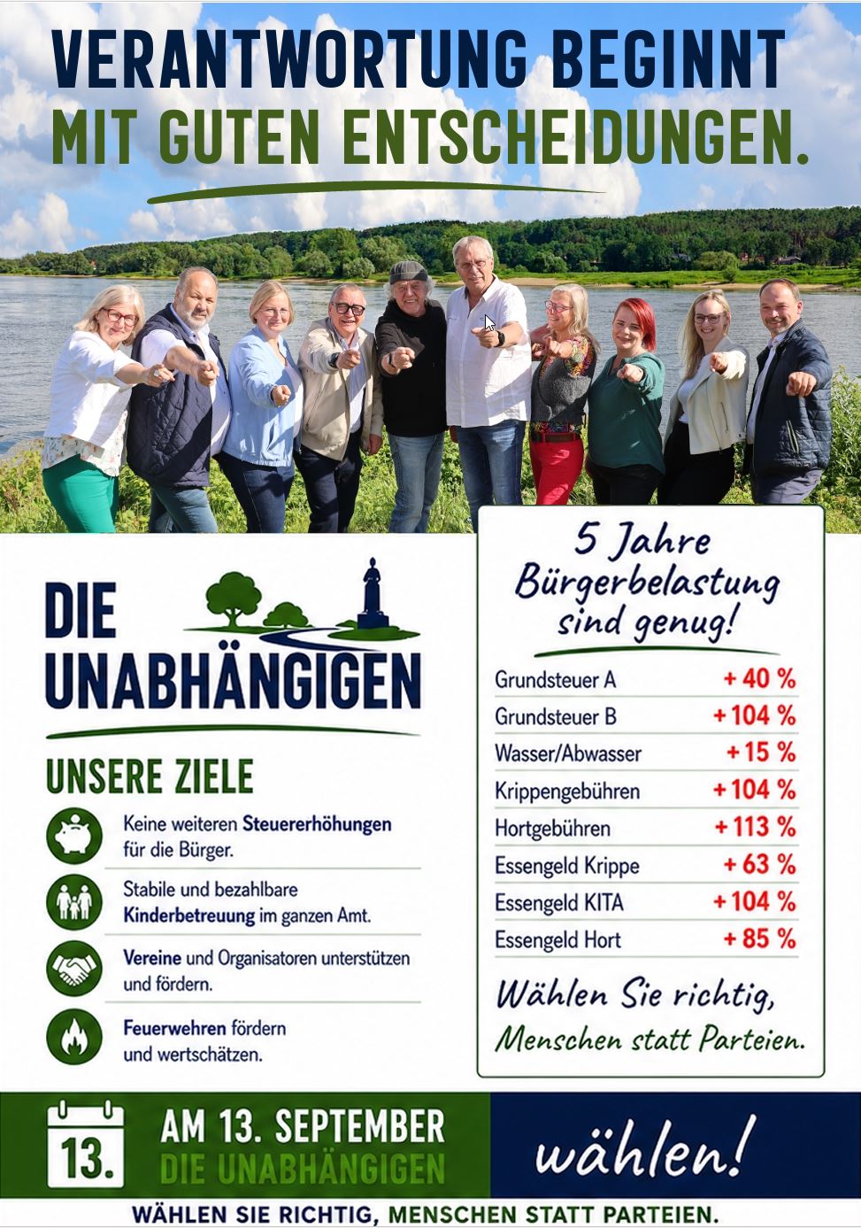 Wahlplakat mit den Zielen der Unabhängigen