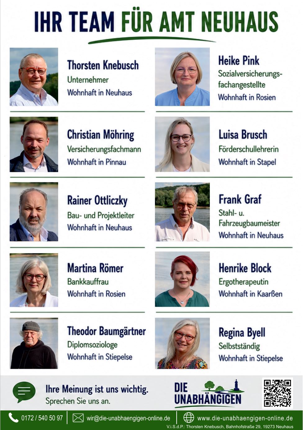 Vorstellung des Teams der Unabhängigen für Amt Neuhaus
